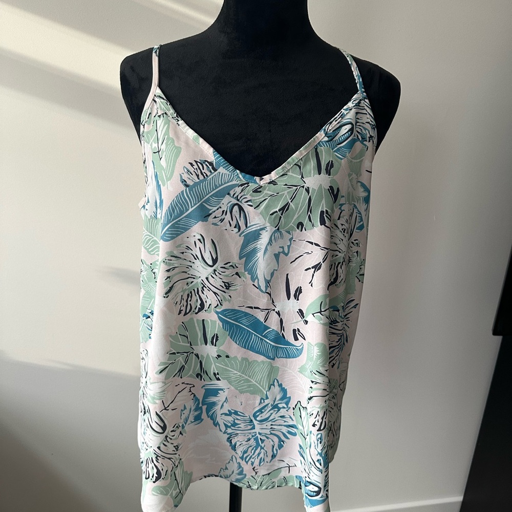 Green and Blue Sleeveless Camisole with Floral Print